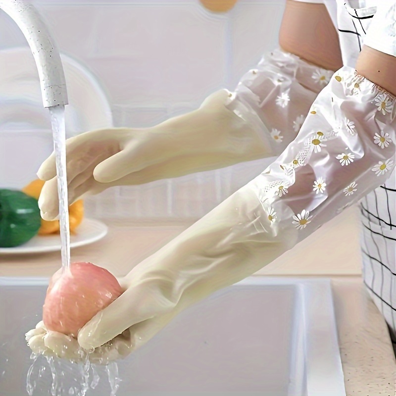 1 pair long sleeve waterproof pvc cleaning gloves non slip   for kitchen dishwashing laundry alcohol free   details 5