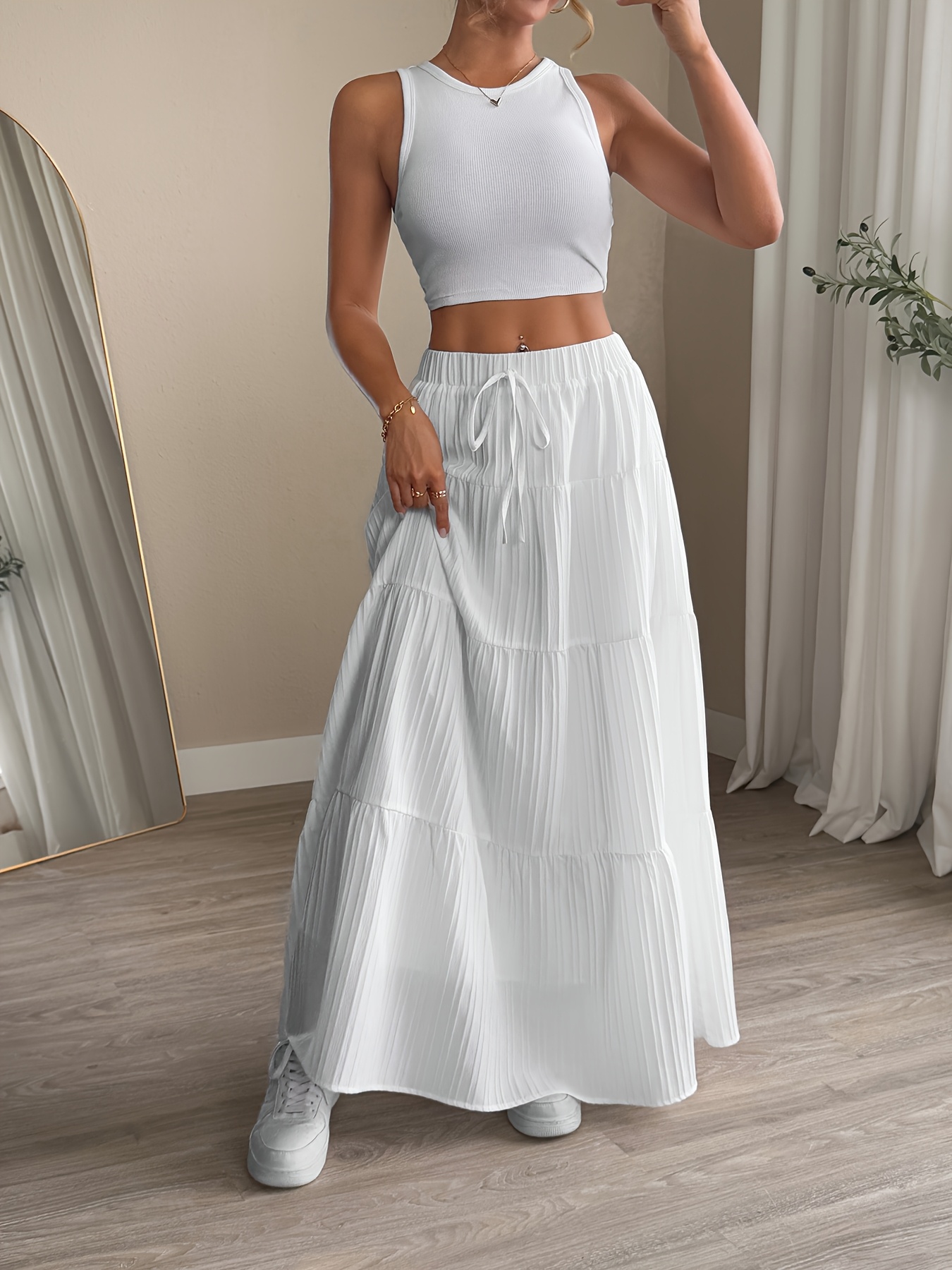Falda Plisada Larga Elegante Una Falda Plisada Blusas Para Usar