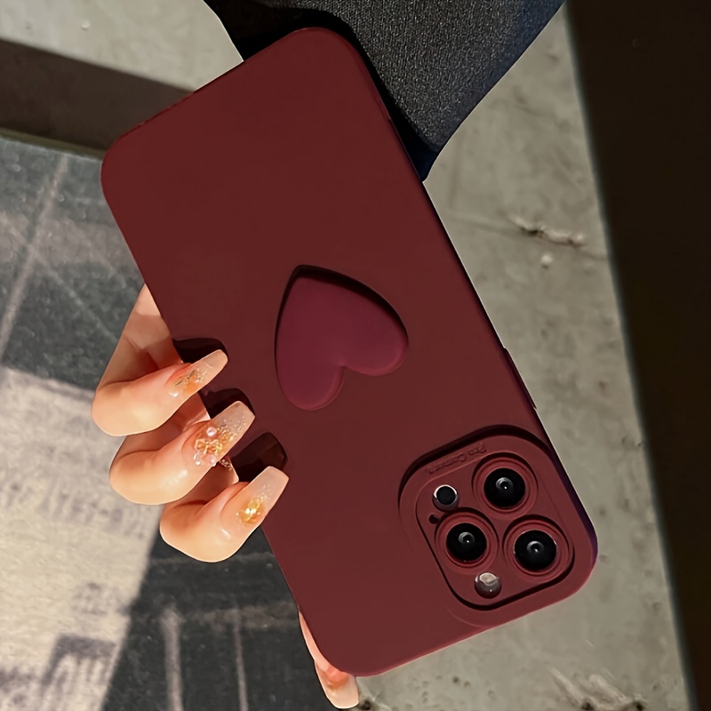 1Pc Schattig 3D Liefde Wijnrood All-In-One Anti-Val Telefoonhoesje, Geschikt Voor For Iphone 15 14 13 12 11 Pro Max Xs Xr 7 8Plus