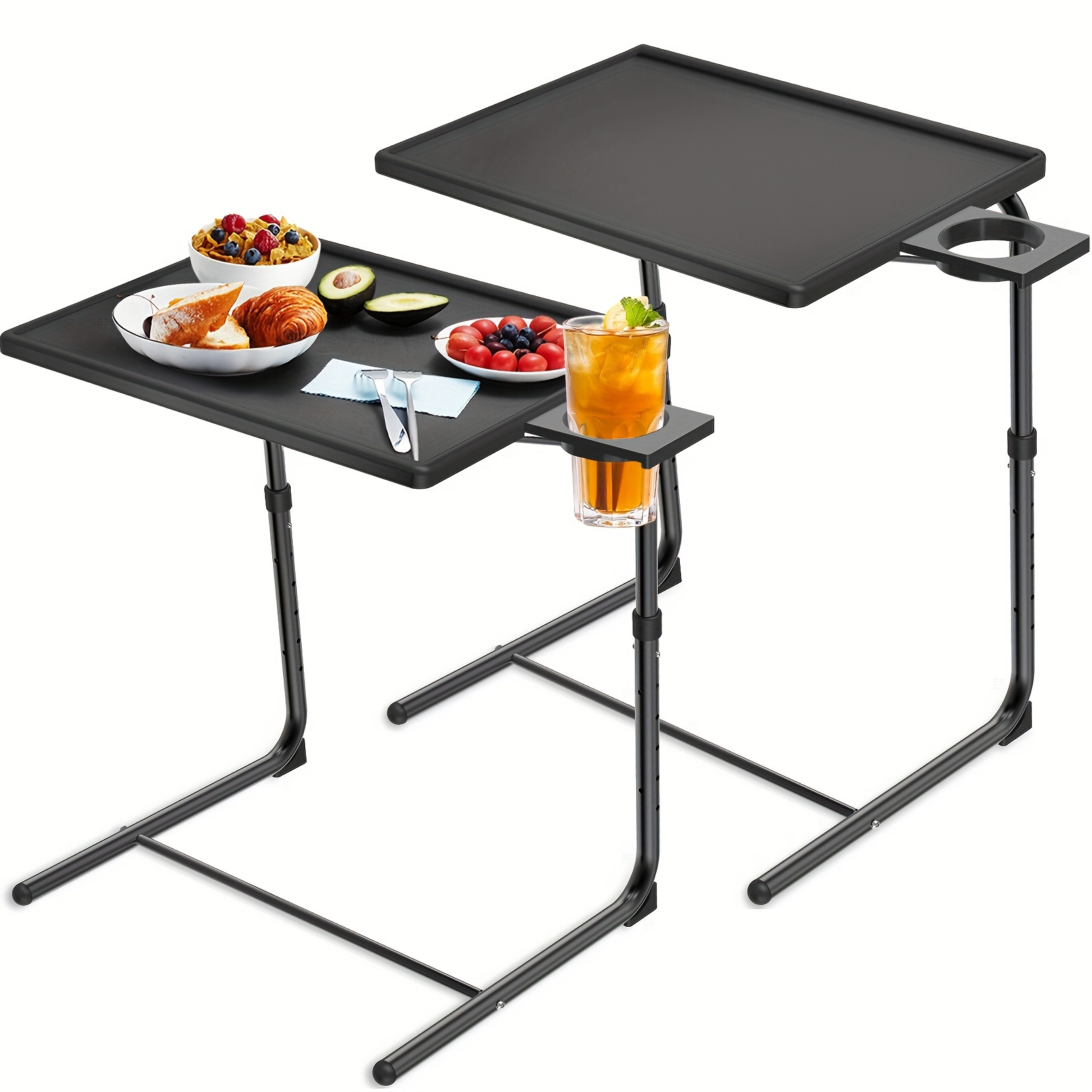 TEMU 2pcs Adjustable Tv Tray Table - Bed And Sofa Dining Table For Eating, Folding Table, Multi-functional Folding Sofa Table, Portable Outdoor Camping Table With 6 Height And 3 Tilting Adjustable