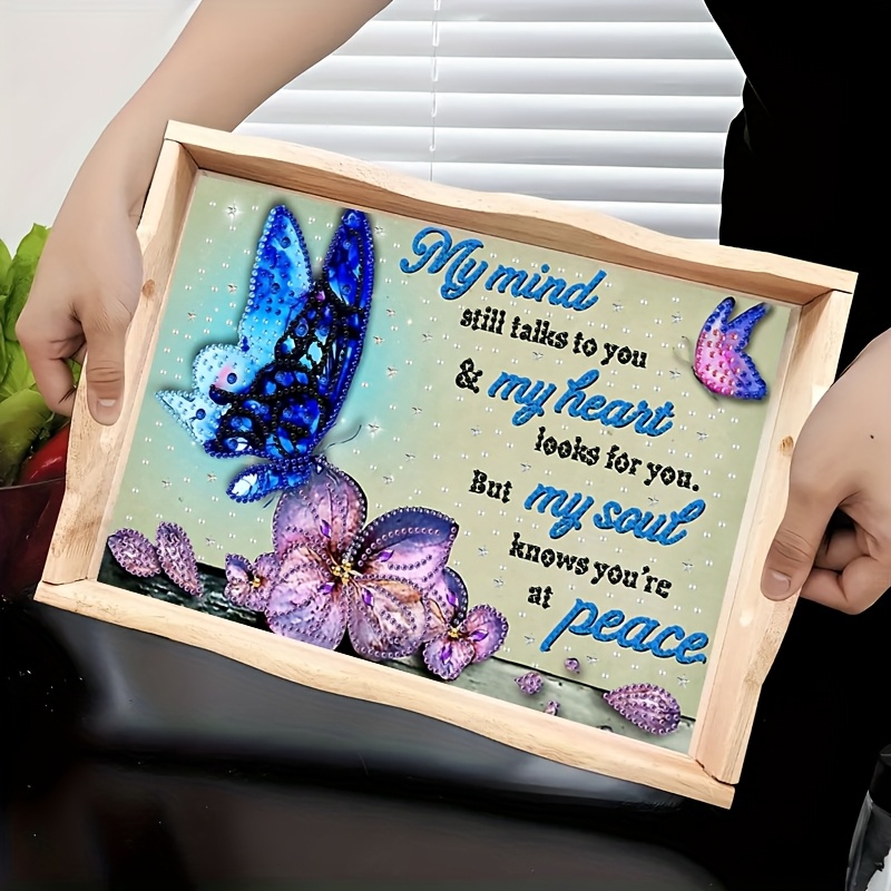 

Diy Tray Kit With Handle - Butterfly Text Design, Acrylic Craft Set For Home Decor, Coffee, Juice, & Desserts