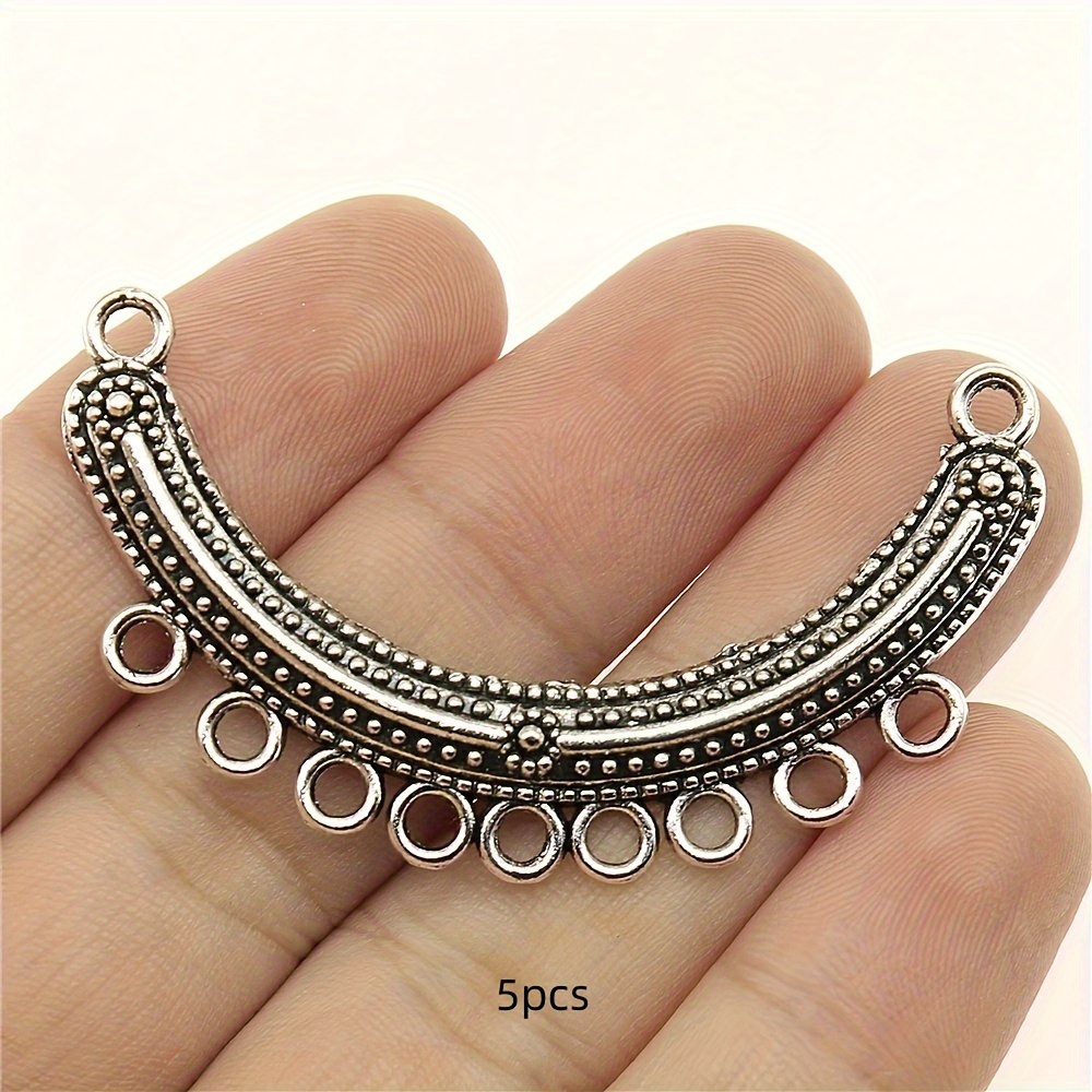 5pcs Connectors Necklace Connectors Antique Silvery Patterned Semicircular Earrings Arc-shaped Connectors Jewelry Accessories Diy Handmade Connectors 55x35mm