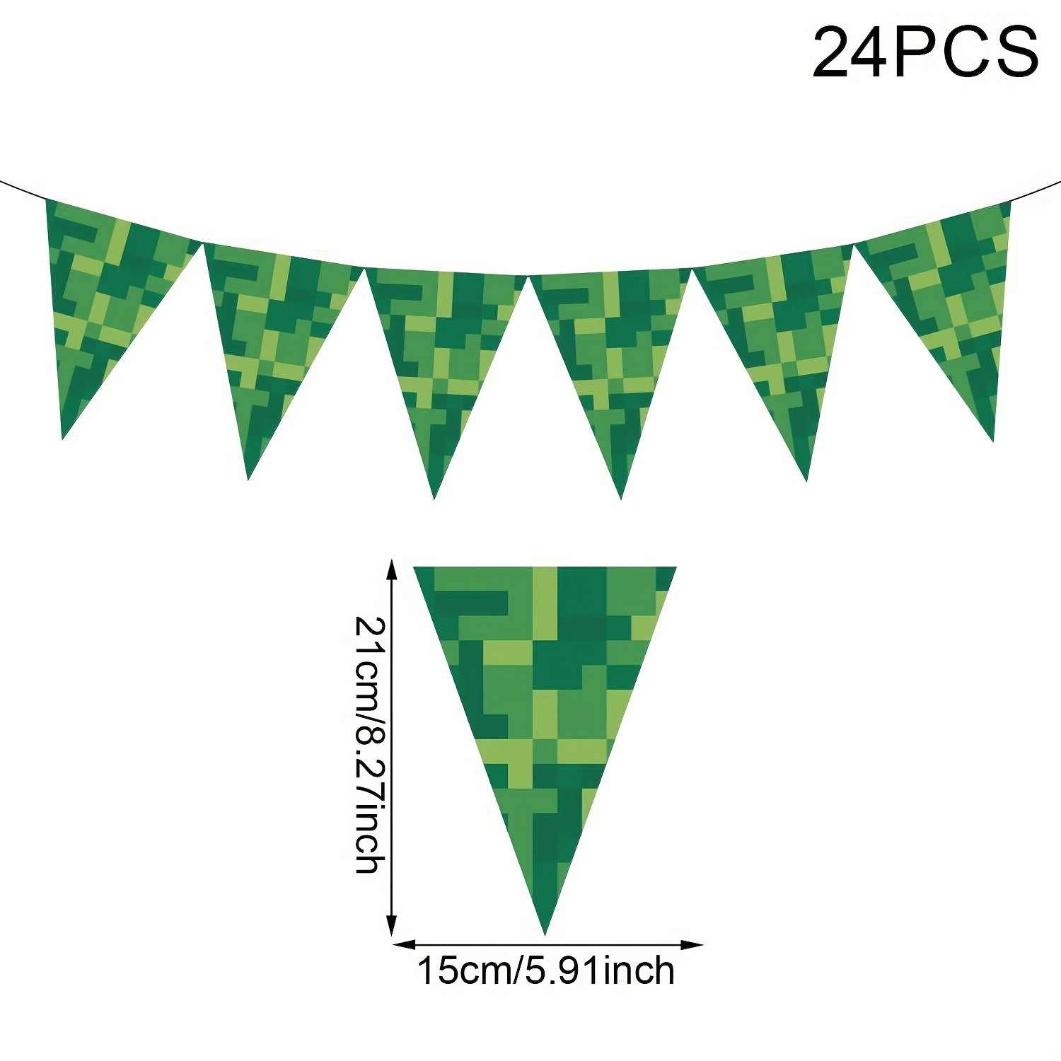 12//72pcs, Green Pixelated Triangular Flags, Decorations For Birthdays, Weddings, Bachelor Parties, And Engagement Celebrations.