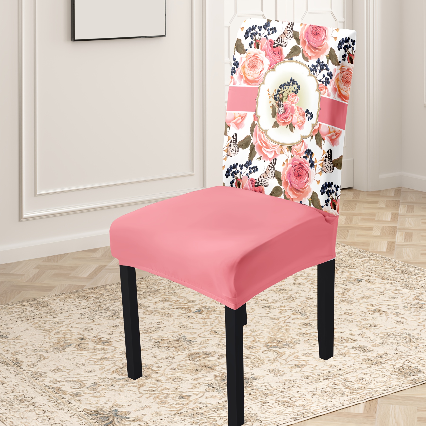 open 4pcs/6pcs pink floral print chaircovers Temu Poland