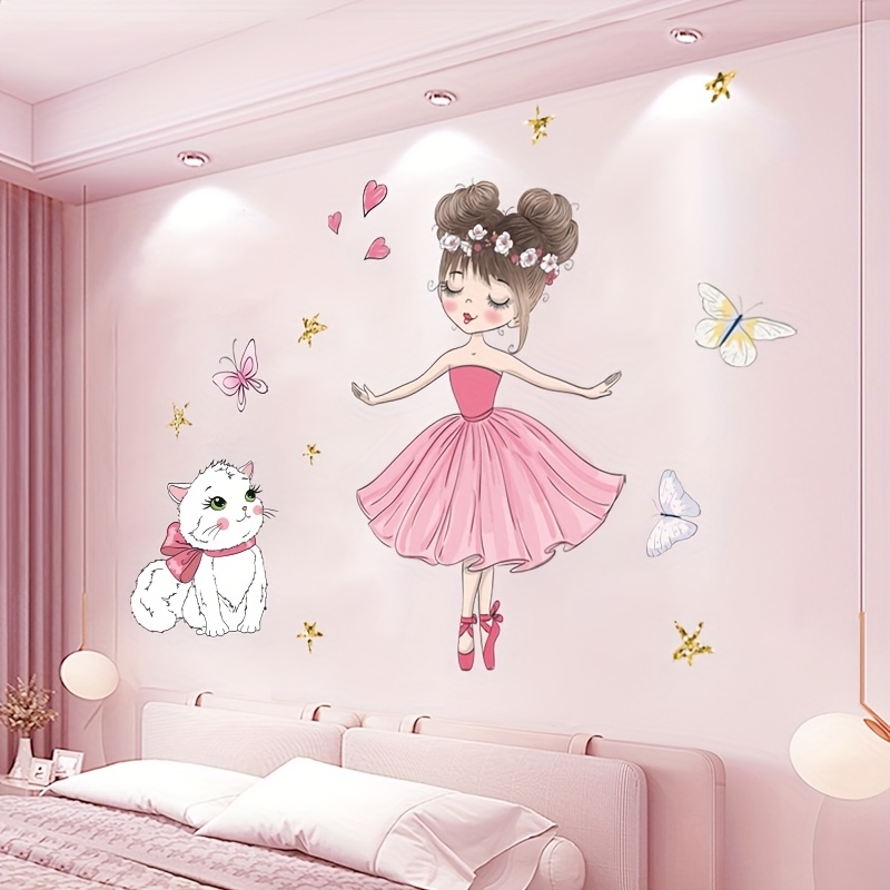 Image of 1pc Modern Art Wall Sticker-cute Heart Cat Pattern Sticker, Peel And Stick , ; Decorating Living Room Room Wall