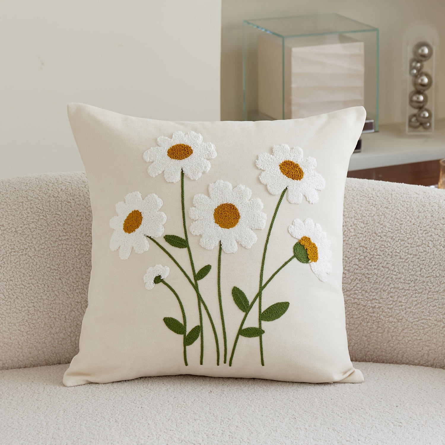 TEMU per cuscino ricamata con estive, 1 pezzo, per interni/esterni, in e confortevole tessuto di ciniglia, adatta per federe decorative per divani ,