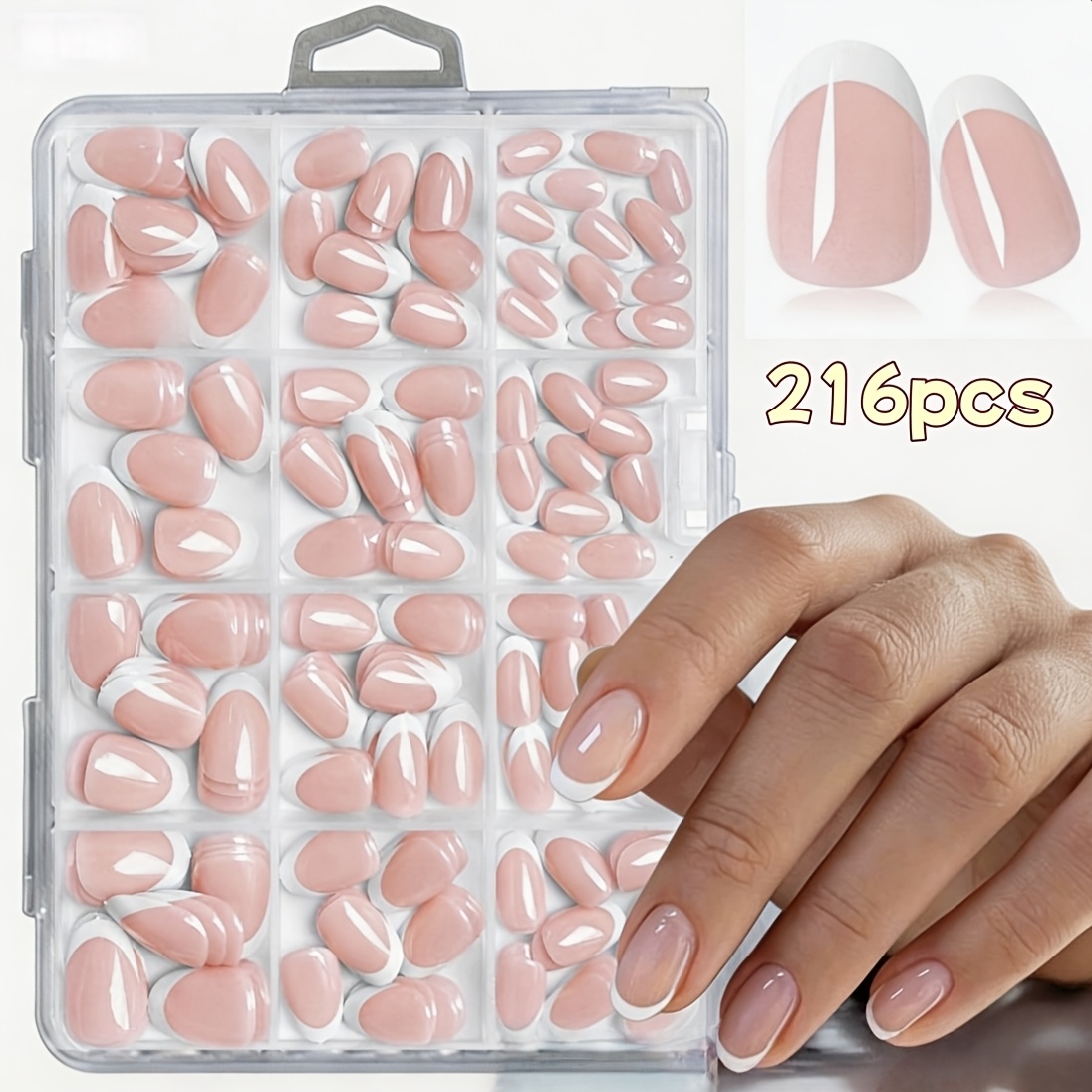 -on Nails, Short Oval Artificial Nails, 216pcs-12 Sizes, Nude, Spring Women's Gift, Wedding, Party, Daily Use