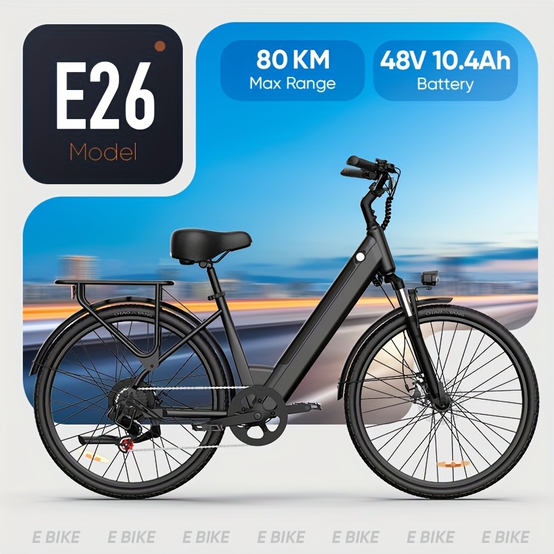 Image of Electric Bike For Commuting & Adventure | 26" City E-bike With Long-range 48v 10.4ah Battery 80 Km, 250w Motor, And Lightweight Durable Frame