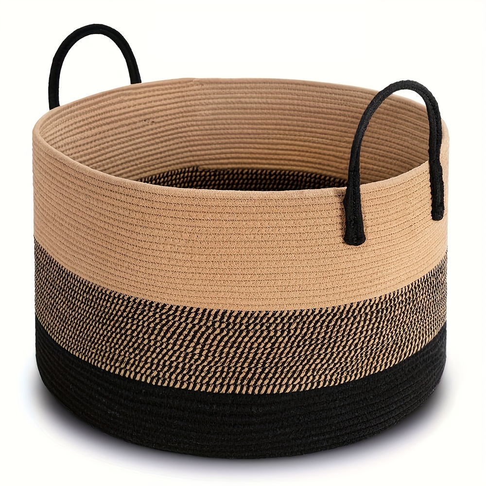 Image of 1pc - Large Storage Baskets For Organizing, 21.7 X 13.8 Blanket Basket Living Room Dog Toy Bin, Woven Laundry Basket For Dirty Clothes, Pillows, Towel, 70l , Storage Bins For Home Organization