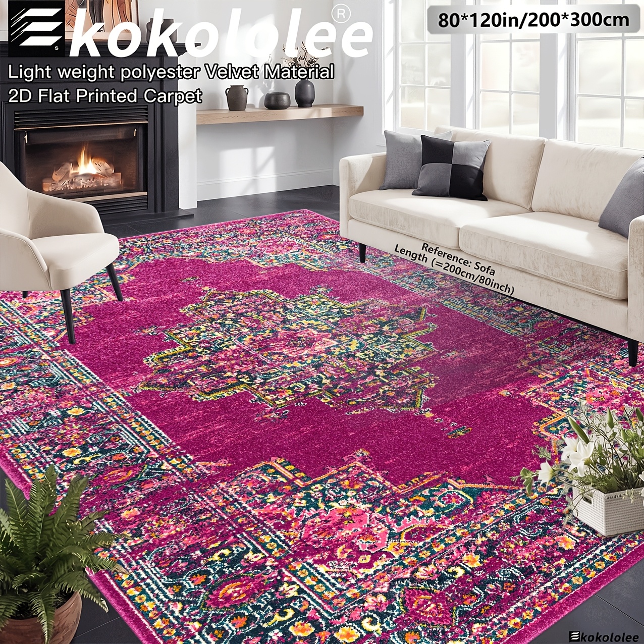 TEMU 1pc Luxury Velvet Area Carpet - Bohemian Retro Carpet, Non Slip Backing Machine Washable 100% Polyester Fiber - Very Suitable For Areas Such As