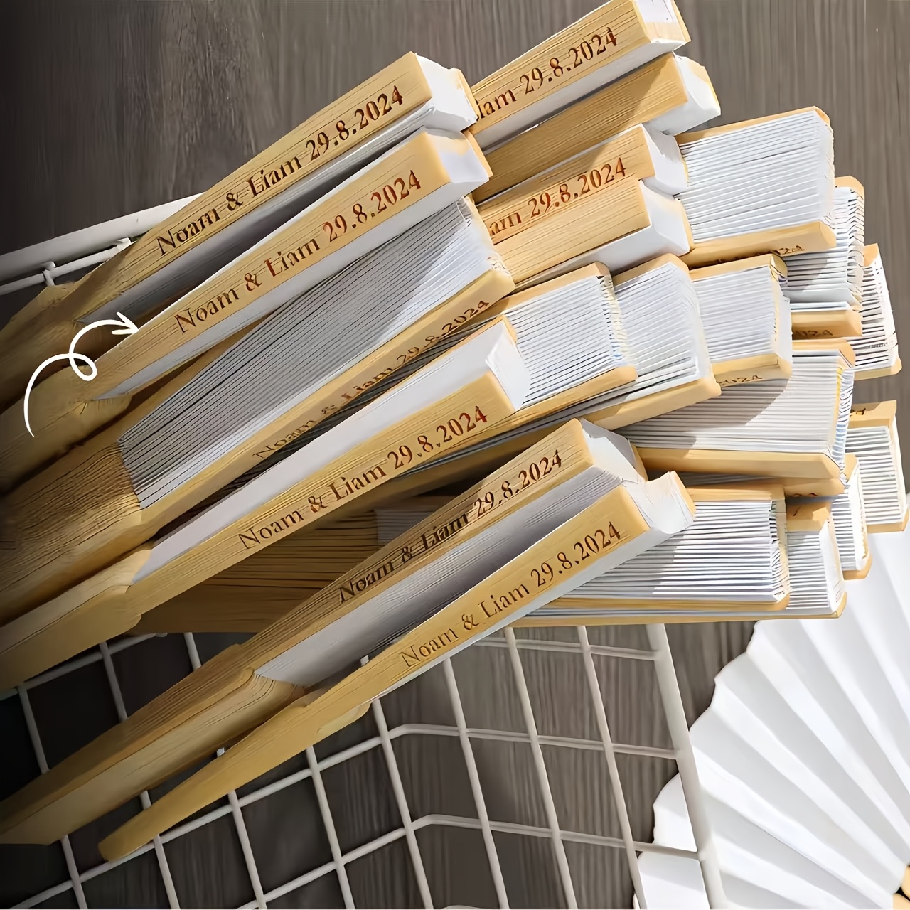 Image of (customizable) 20pcs 50pcs 100pcs Elegant Bamboo Folding Fans - Beige Frame White Paper Fans, Ideal For Weddings, Parties, Home Decor And Souvenirs | Decorative Accessory | Bamboo Fiber Material