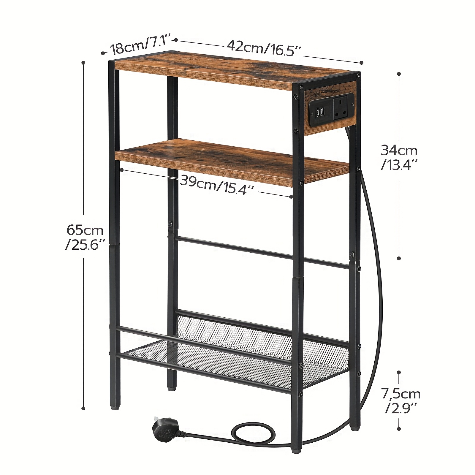 Slim Side Table with Charging Station, Narrow End Table for Small Spaces