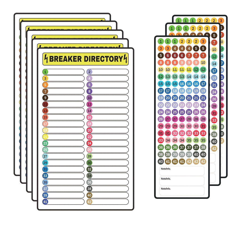 

9pcs Circuit Breaker Labels With 3 Numbered Tiers - Easy , Waterproof Electrical Panel Identification Stickers, Color-coded For Center Recognition In Offices, Libraries, Gyms