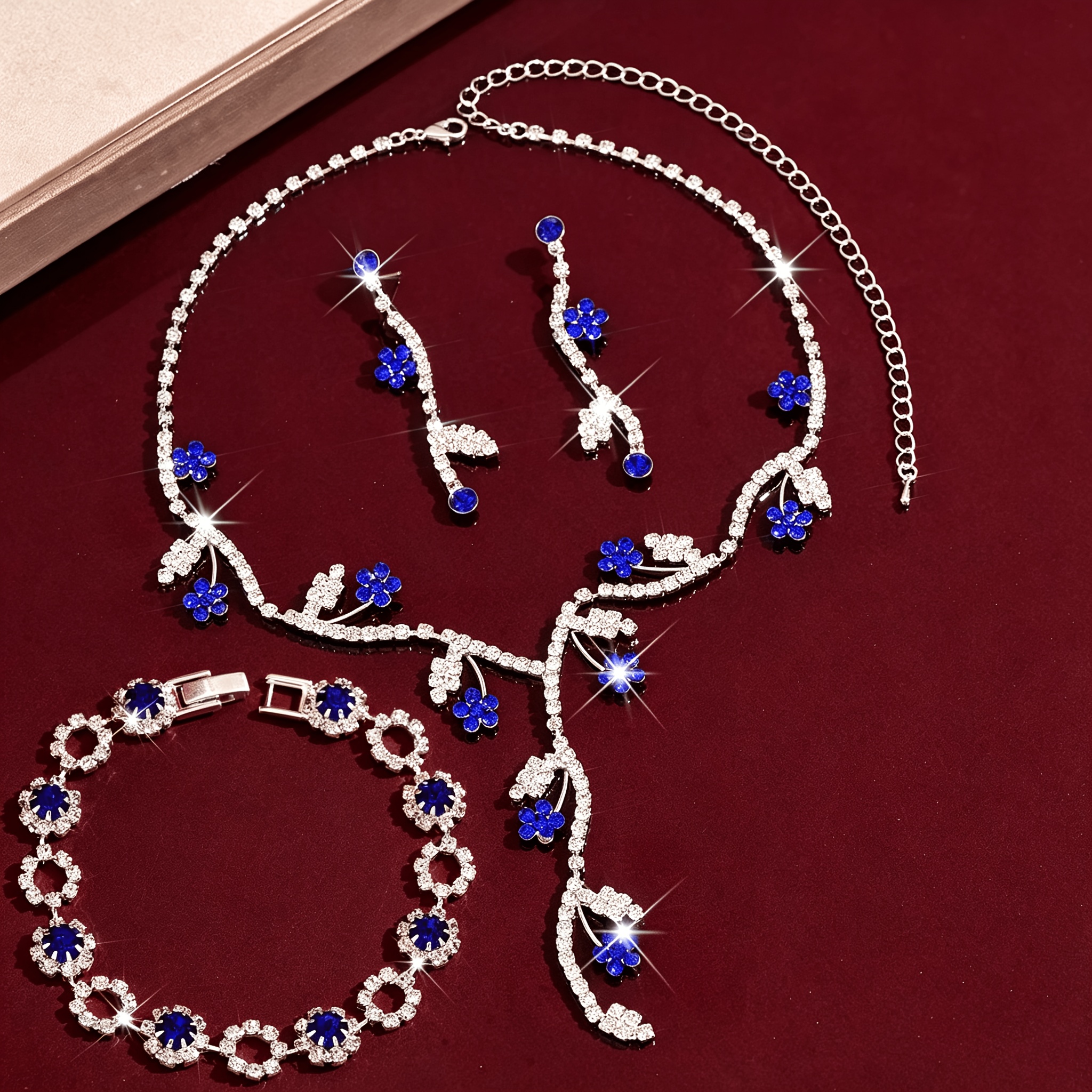 Elegant Women's Rhinestone Floral Jewelry Set, Gift Ready