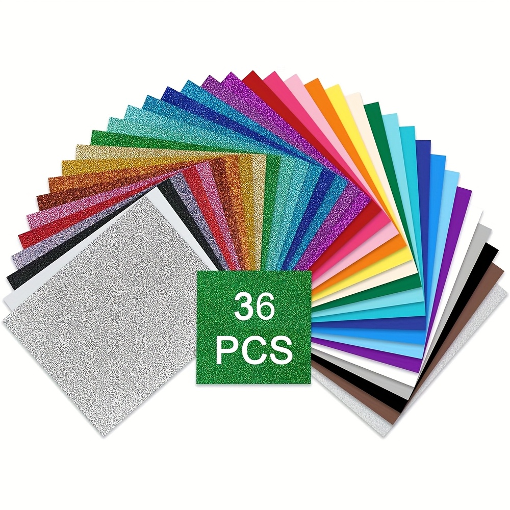 Image of Glitter Heat Transfer Vinyl Bundle, 36 Pack 12" X 10" Iron On Vinyl For T-shirt, 18 Assorted Colors Vinyl For All Cutting Machines, & Diy Apparel Material