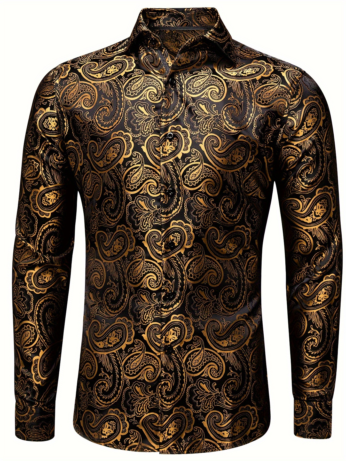 men golden dress shirts piasley men shirt silk long Temu