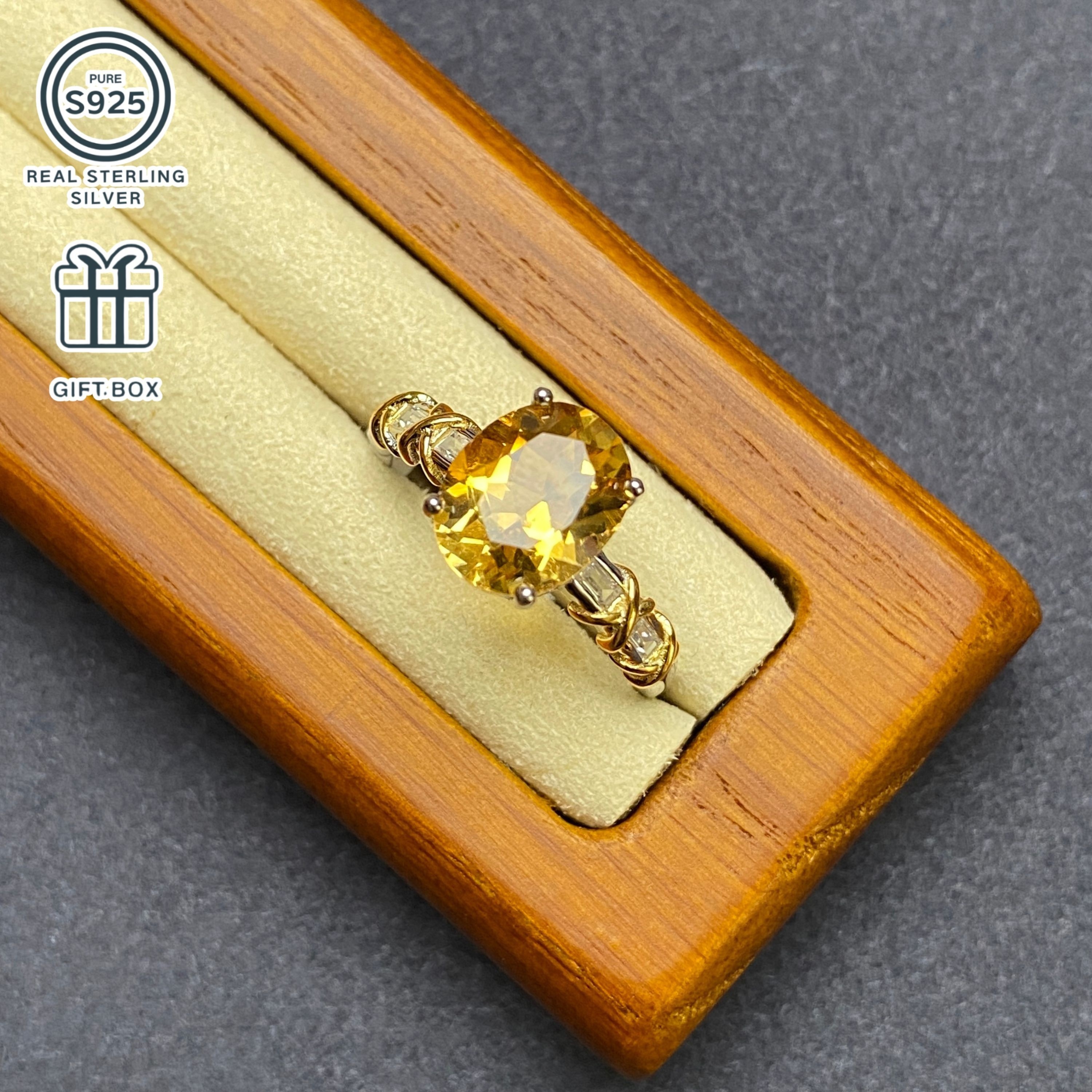 

Elegant Adjustable 925 Sterling Silvery Ring Citrine - Parties, Dates & Gifts