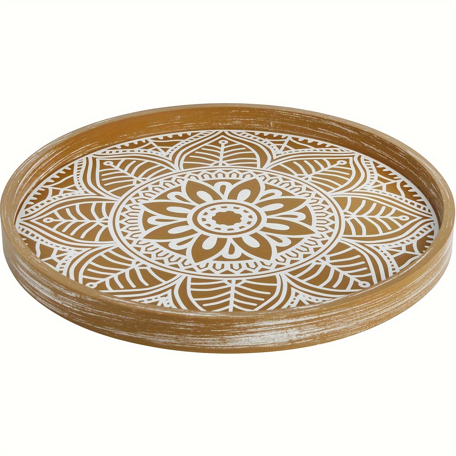 

Round Serving Tray 12" - Rustic Wooden Decorative Tray For Farmhouse Coffee Breakfast Kitchen Table Centerpieces Living Room Boho Decor Countertop Modern Home Decorations Ottoman Tray Brown