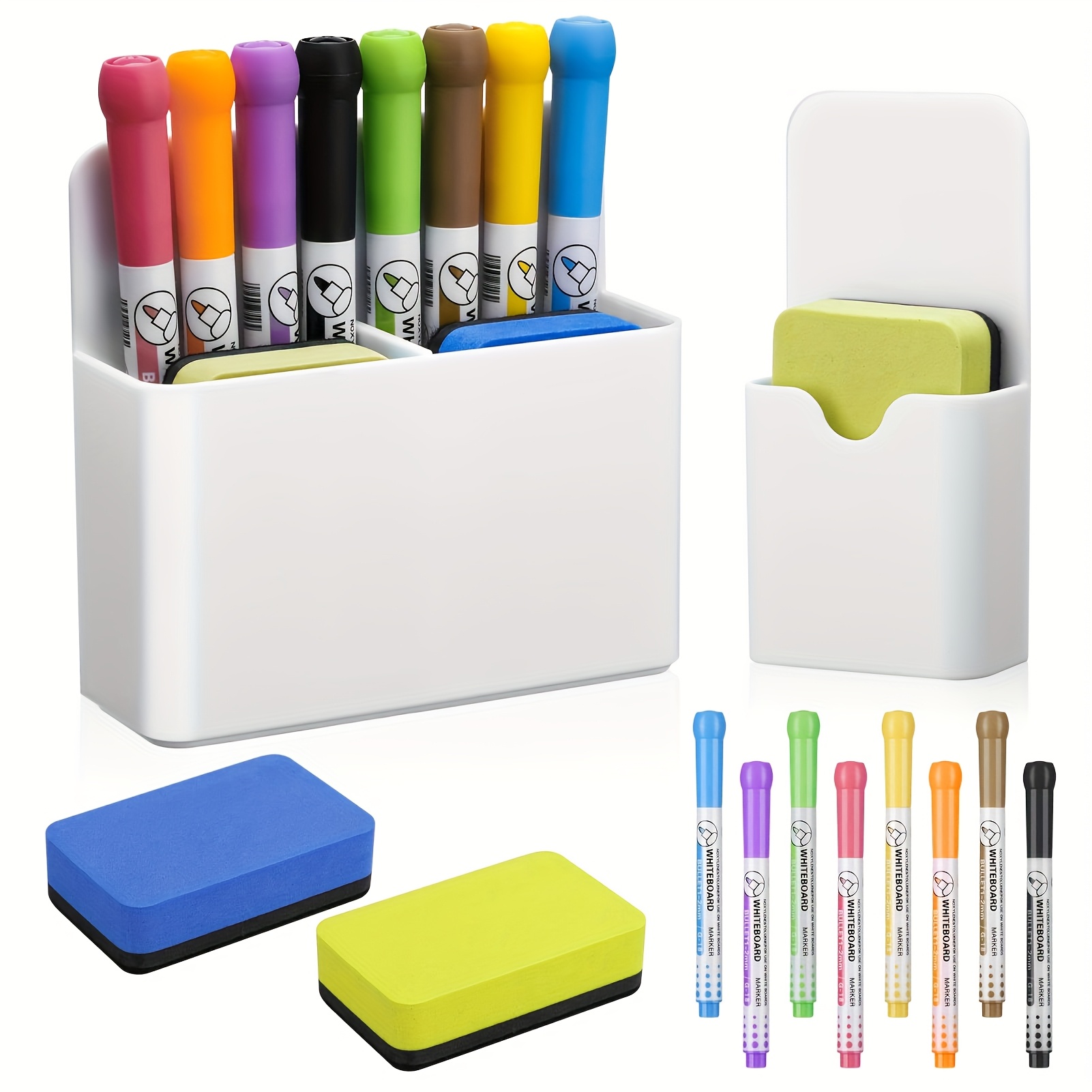 TEMU 12 Whiteboard Accessories, 2 Magnetic Pen Holders With 2 Whiteboard Sponge, 8 Whiteboard Markers, Magnetic Pen Holder For School, Office,