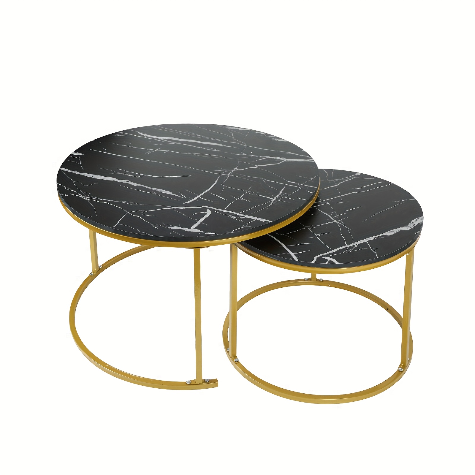 Round Marble Nesting Tables 2-pack - Compact 70cm And 50cm Coffee Table Set For Apartments, Hotels, Office - Scratch Proof And Easy Clean