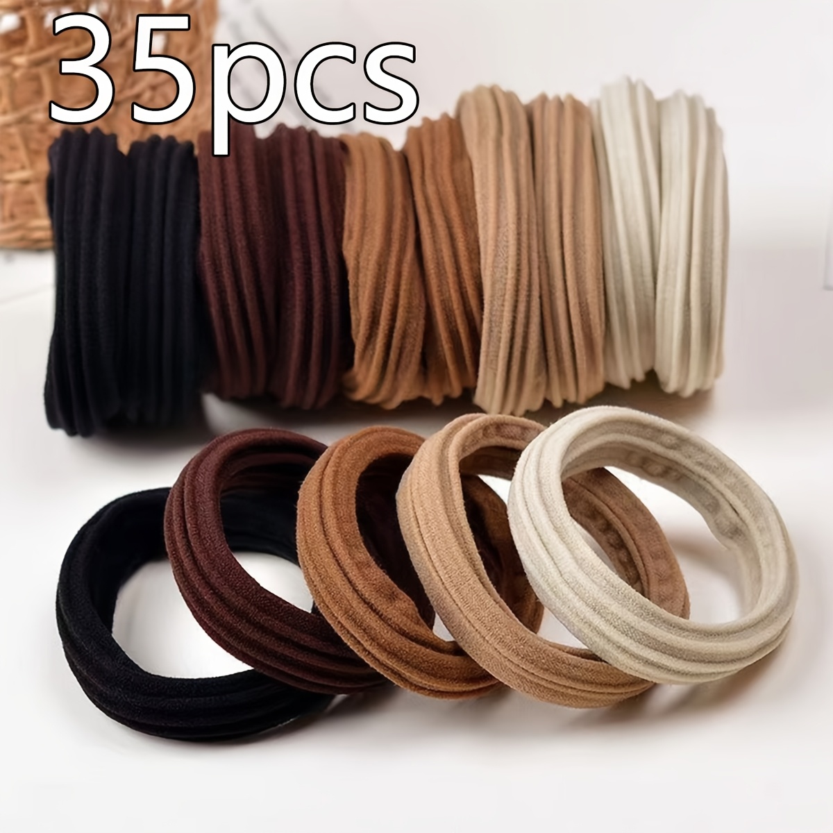 TEMU 15pz/35pz Elastici per Capelli .5Cm, per Capelli Elastiche, Marrone Scuro Marrone Chiaro Beige , Cordoncini per Capelli, Porta per Donne, Regalo