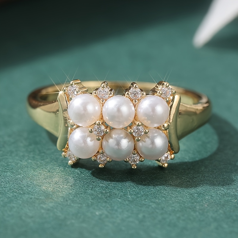 Exquisite Retro Imitation Pearl & Zircon Ring for Women