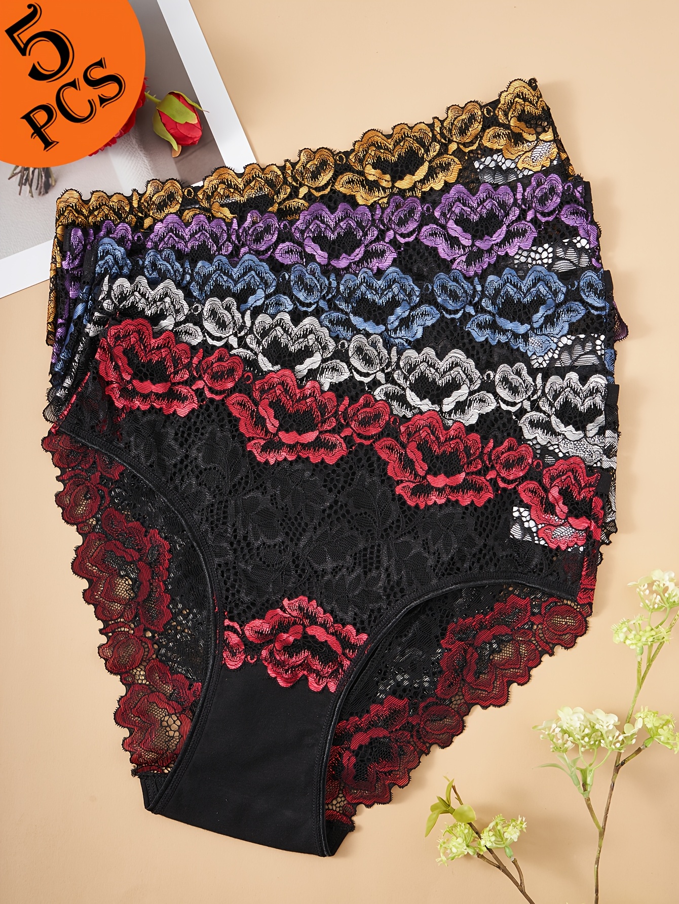 a set of five womens   panties in contrasting colors elegant and comfortable