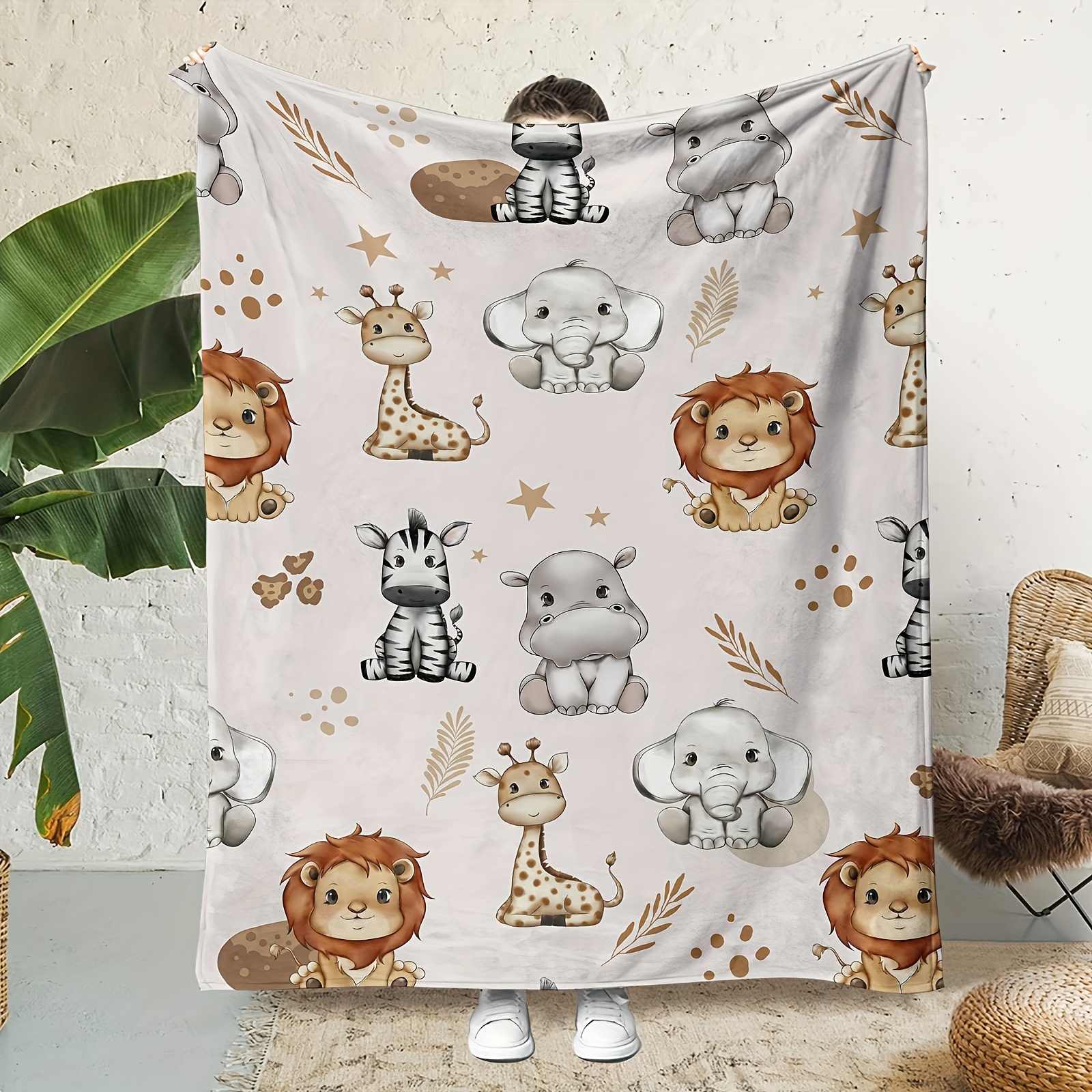 

Soft And Warm Cartoon Animal Print Throw Blanket - All And Suitable For Machine Washing