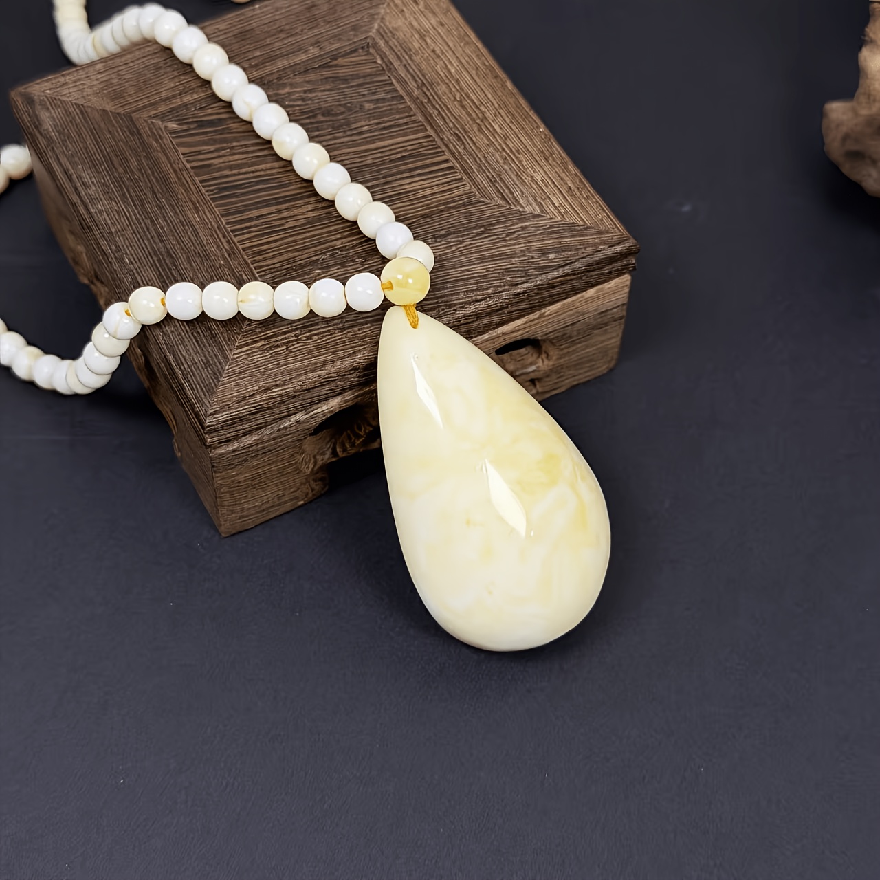 Unisex White Peace Water Drop Shaped Pendant Necklace