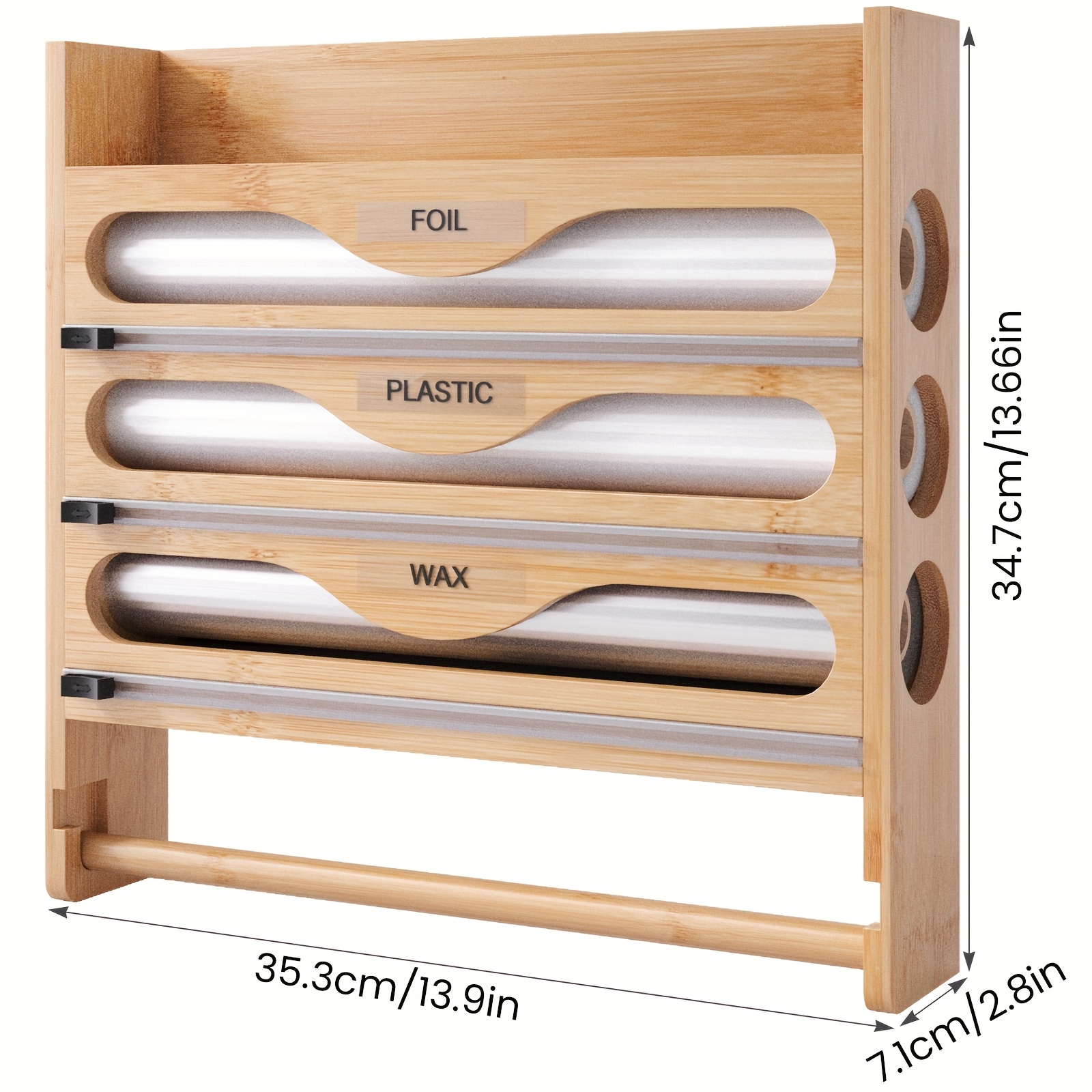 1pc Bamboo Three-grid Or Two-grid Cling Film Dispenser, Kitchen Wall-mounted Tissue Holder, Tin Foil Cutter, Countertop Organizing And Storage Box