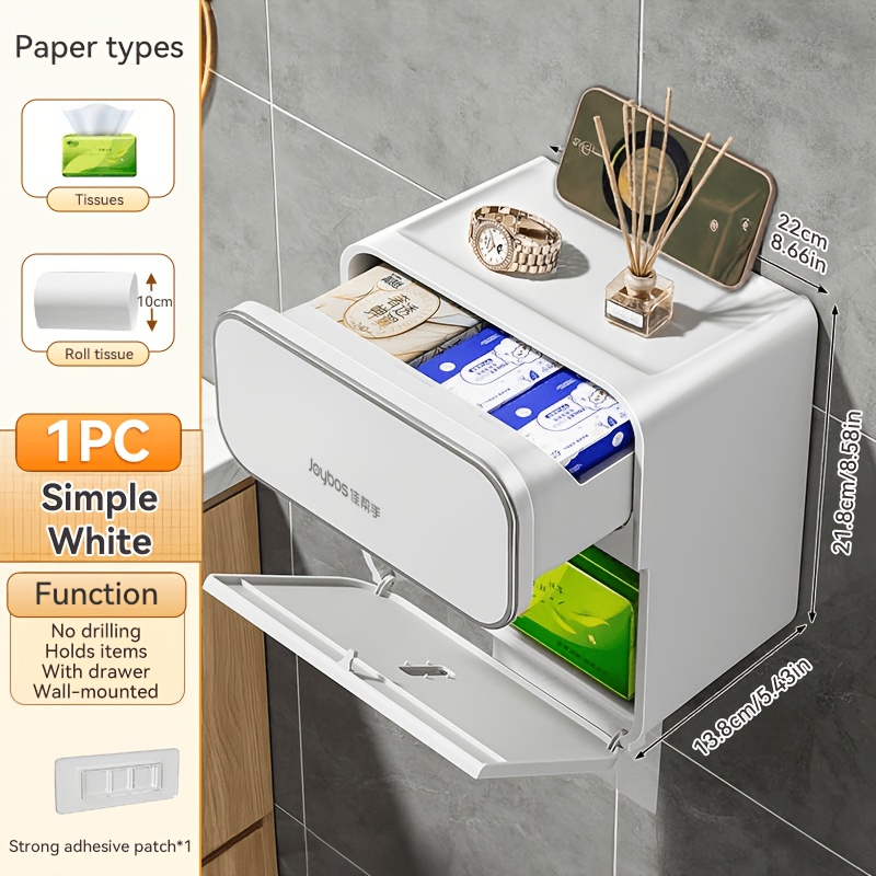 TEMU Jiabangshou Bathroom Tissue Box, Wall-mounted Toilet Paper Holder For Restroom, Living Room, And Paper Towel Dispenser, Storage Shelf