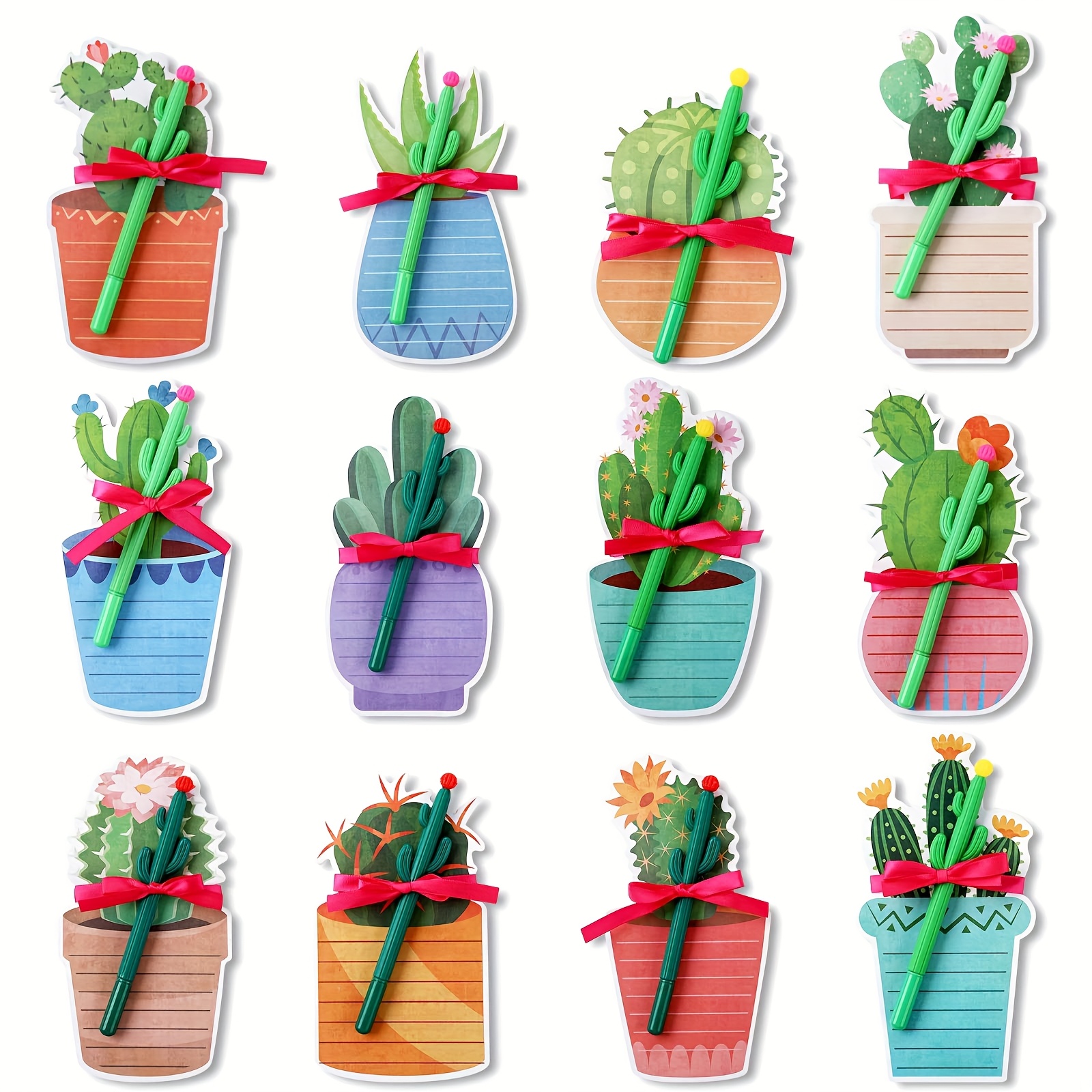 TEMU 24pcs Cactus Sticky Notes With Cactus Pen Sets | Cute Notepads Gifts Notepads Succulent Pen Self Adhesive Note Pads For Xmas Supply Party Favor