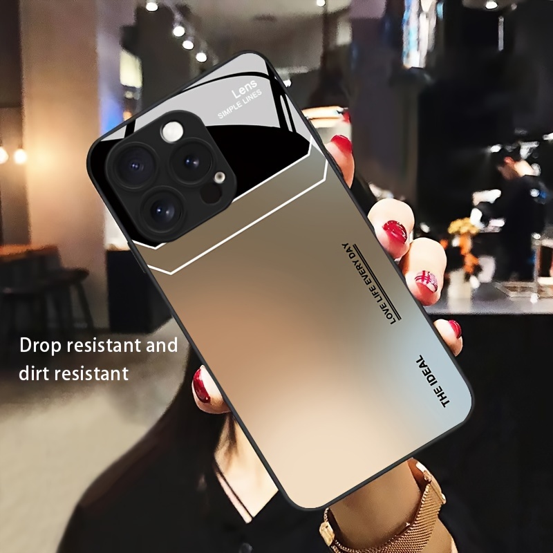 for iPhone 11 12 13 14 15 16 Plus Pro ProMax Tempered glass+silicone phone case, simple style