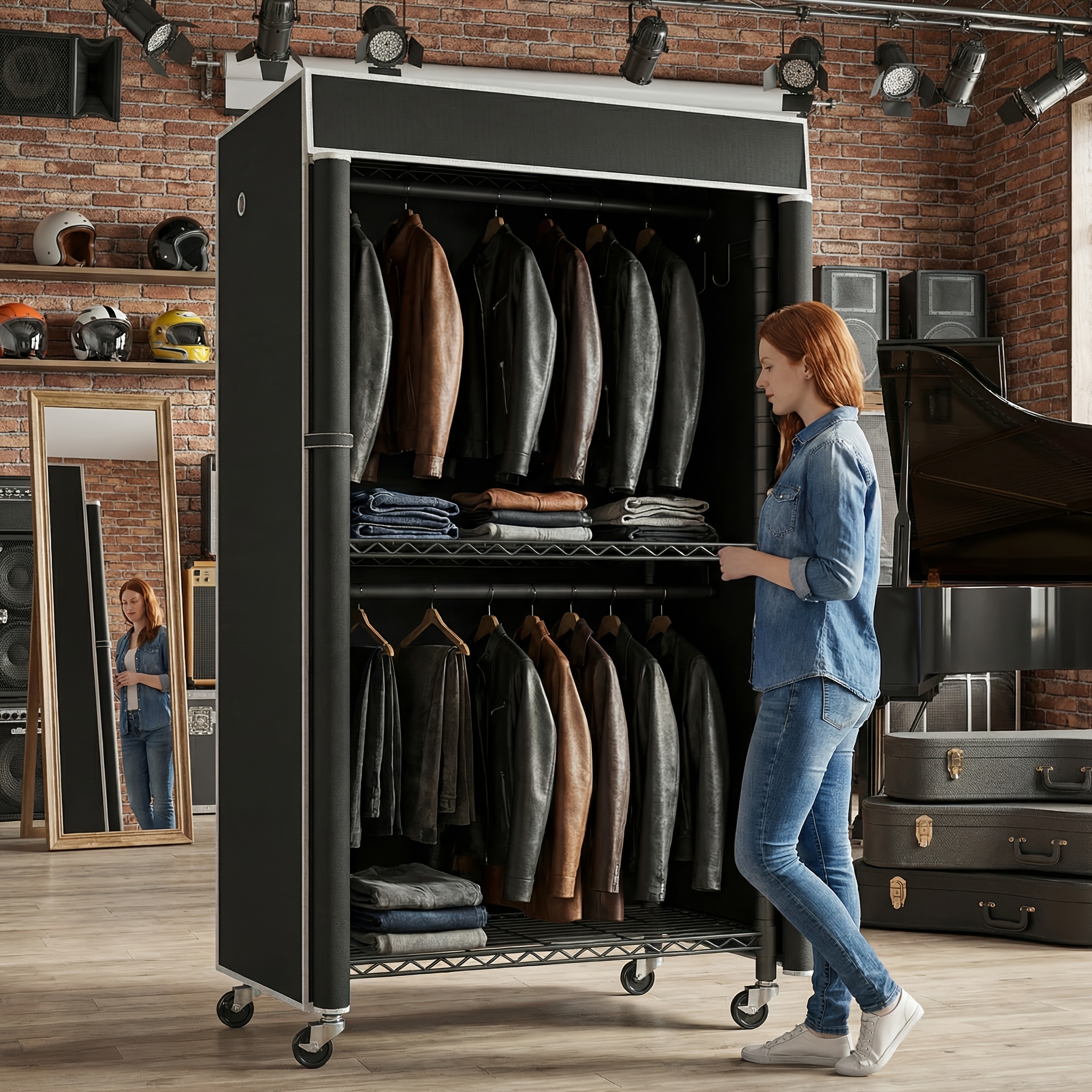 Image of Upgrade Your Bedroom Storage With This Rolling Garment Rack With Dust Cover, 3-tier Clothes Rack With Shelves Side Hooks And Wheels, Carbon Steel Portable Wardrobe Closet 75.83 X 35.43 X 17.72 Inches