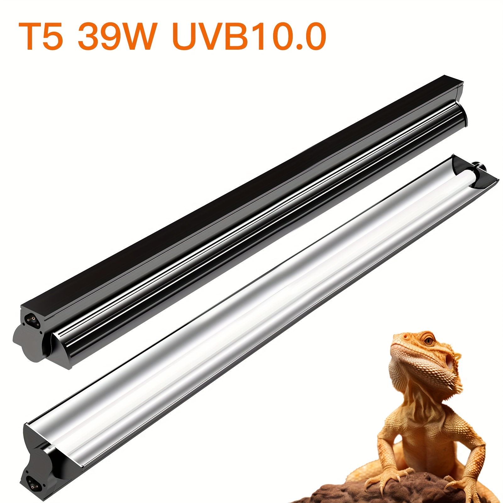 TEMU T5 Uvb Reptile Light Fixture Combo Kit, 10.0 Uvb With T5 Lamp, Ideal For Desert Tropical Reptile Terrariums, Bearded Dragons, Lizards, And