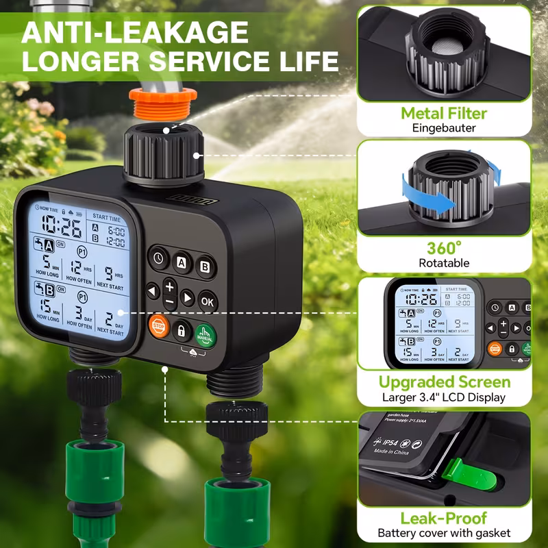 timer for garden hose 2 zone sprinkler timer with rain delay manual watering automatic irrigation for yard lawn Product details 2