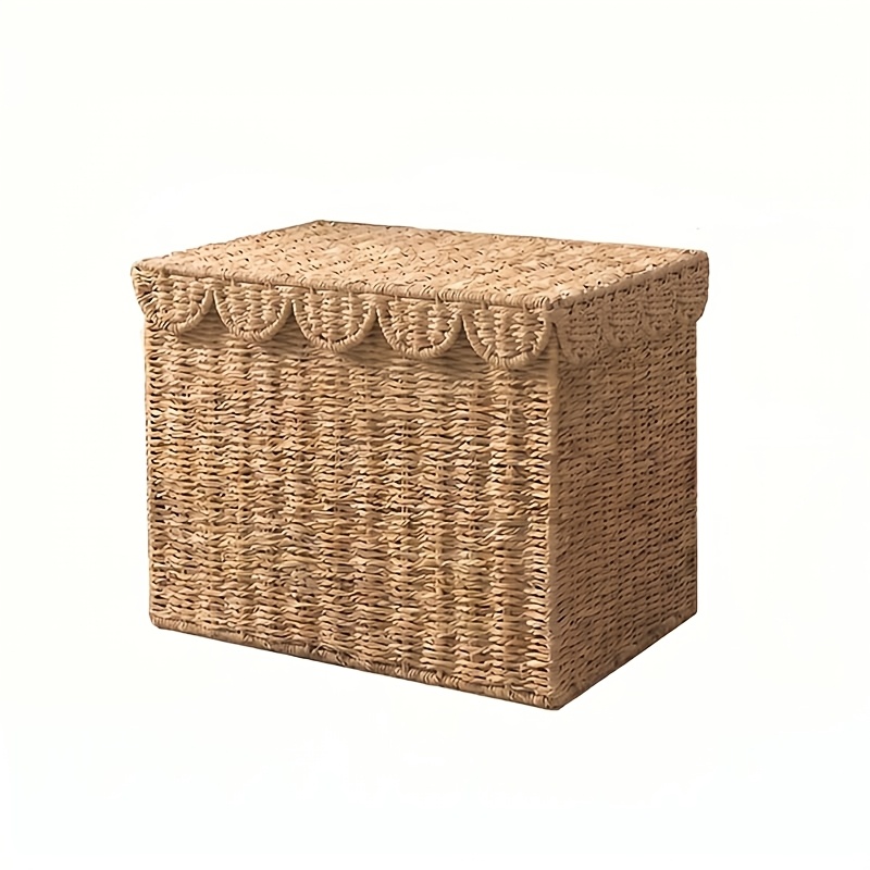 TEMU 1pc Foldable Storage Basket Large Size With Lid And Wavy Edge, Multi-functional Home Organization, Shelf Baskets