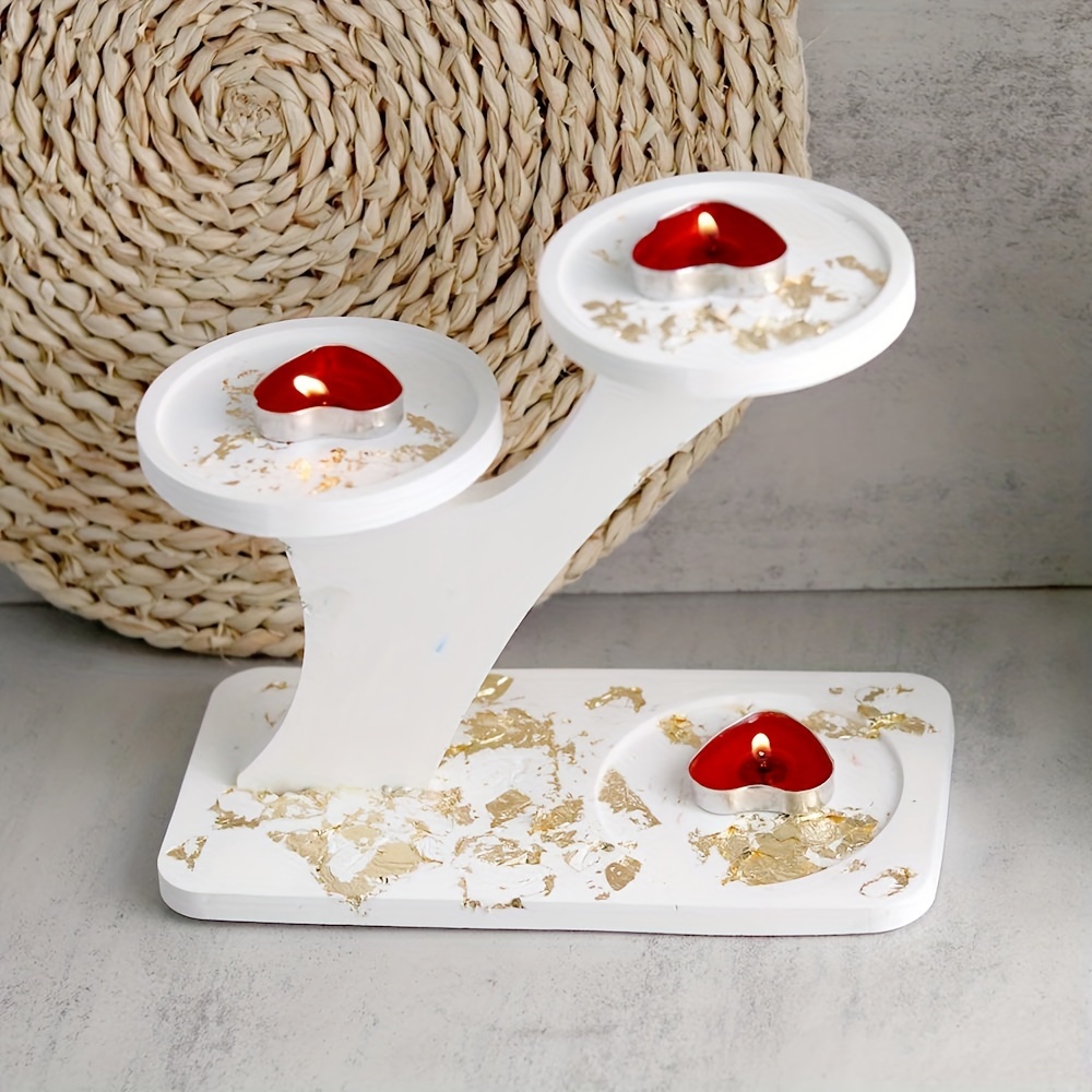 

3pcs Creative Plaster Candle Holder Silicone Molds, Diy Handmade Concrete/epoxy Resin Jewelry Tray Stand Craft Molds