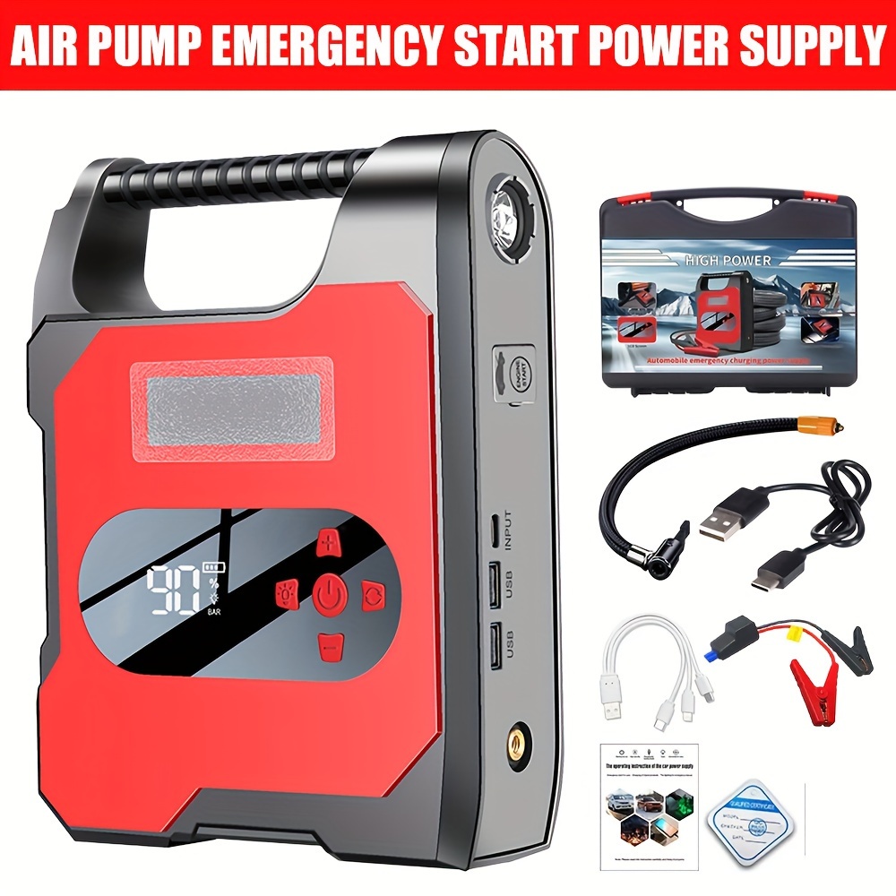 

Jump Starter With Air Compressor, 8000mah Portable Car Battery Charger & 150psi Tire Inflator, Lcd Display, Power Bank, Led Light, 12v Car Battery Booster For 6l Gasoline & 2l Engine