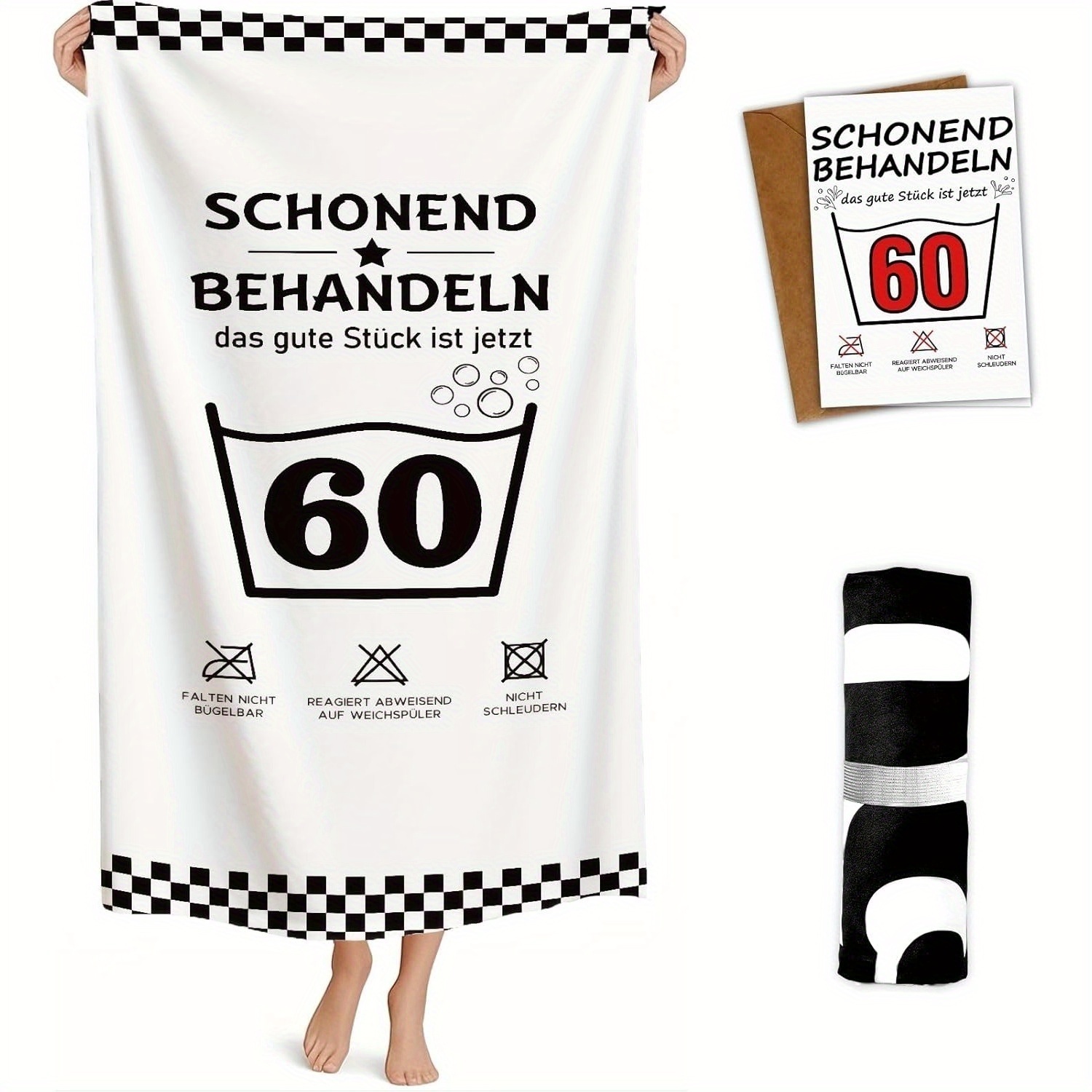 Image of Humorous 30th Birthday Gift For Men And Women - 160 X 80cm Microfiber Hand Towel & Beach Towel With Birthday Card 50 - Treat Well 50th Birthday Present