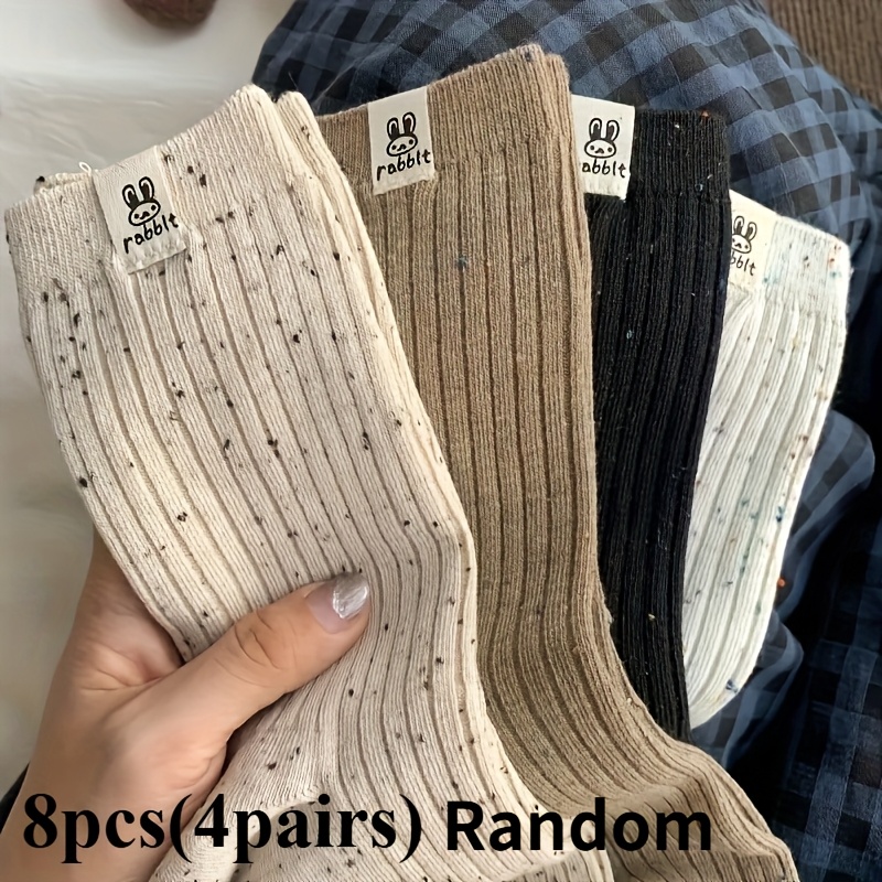 TEMU 4pcs () / 8pcs (4 Pairs) Women's Bunny Pattern Socks, Mid-high Winter Socks With Patch Design, Casual Socks For Autumn And Winter, Fashionable