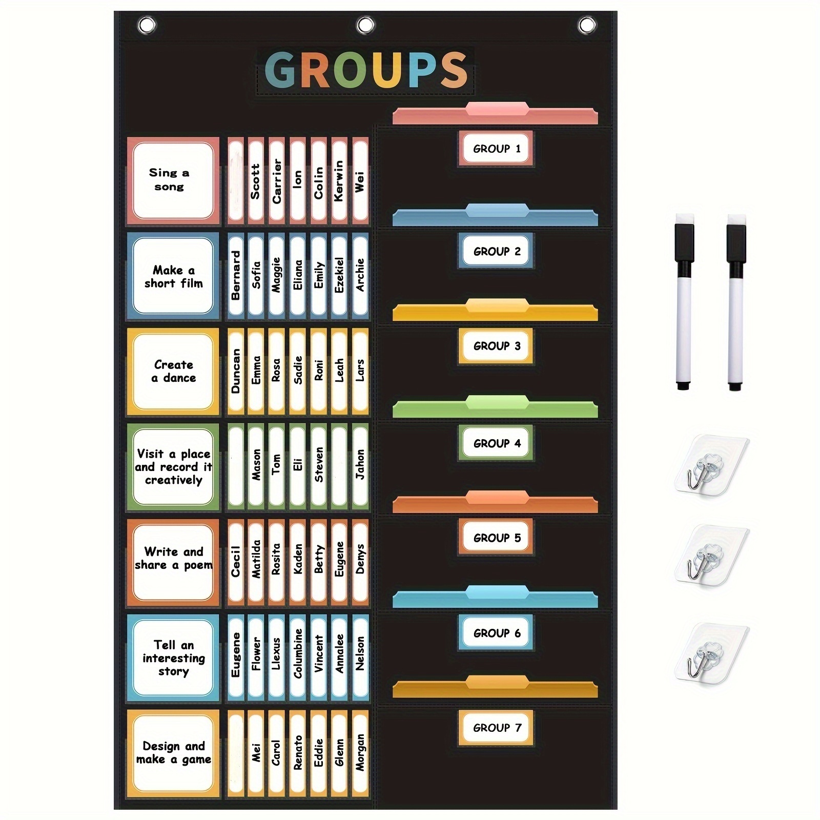 TEMU de Gestion de Groupe Style Bohème avec 114 Cartes pour Travail en Classe, Grand Format, Ensemble de Pochettes Suspendues pour Gestion de Travail