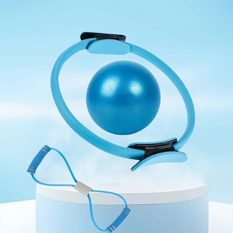 A Set of 3 Pilates Tools Including a Pilates Ring, a Pilates Ball, And a Resistance Band, Designed for Women. Available in Various Colors Such As Blue, Pink, And Purple, This Pilates Essentials Kit Is Perfect for Home Workouts And Rehabilitation.