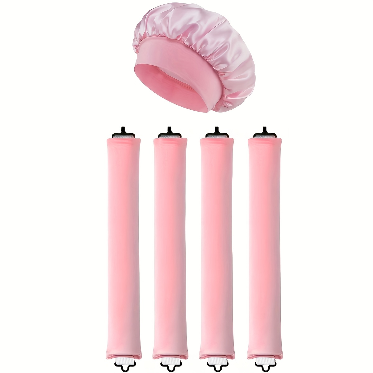 Image of 5pcs Set: 4 Heatless Curling Rods + 1 Sleep Cap. Diy Hair Styling Tools, Suitable For All Hair Types, Ideal For Work, Yoga, Cooking, Sports, And Other Occasions