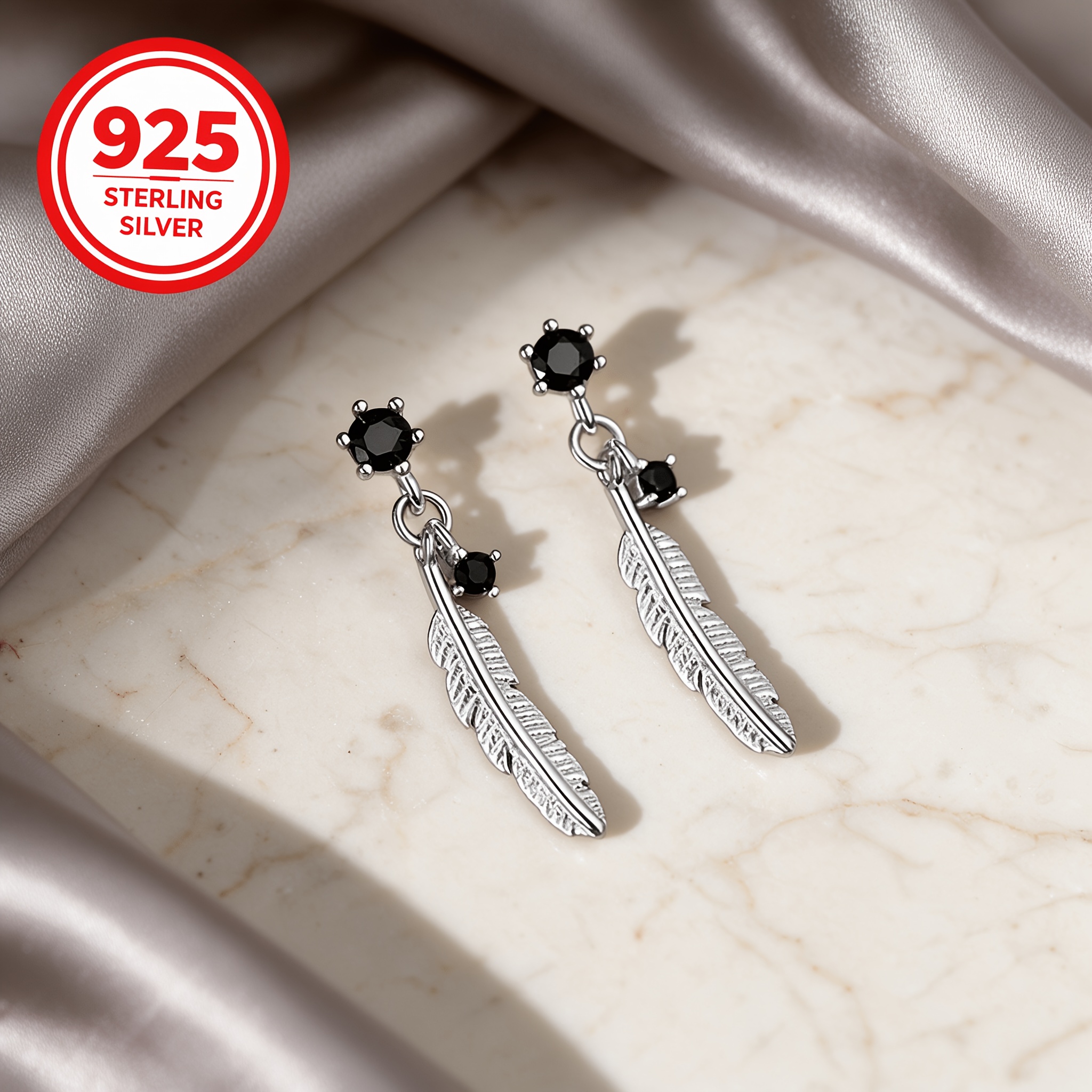 Women's 925 Silver Feather Leaf Tassel Stud Earrings