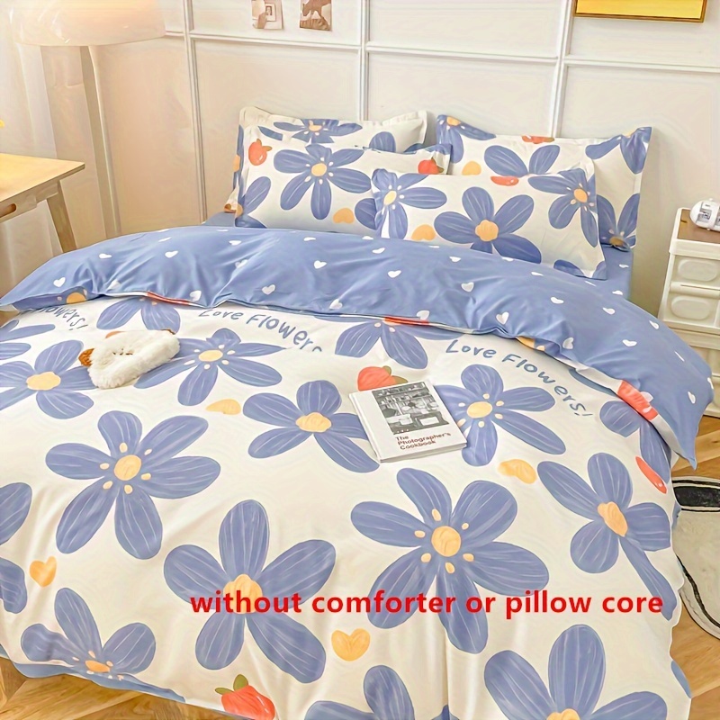 Image of 3pcs Soft & Breathable Floral Print Duvet Cover Set - Includes 1 Duvet Cover And 2 Pillowcases, Skin-friendly Polyester, Perfect For Bedroom, , Or Dorm Decor