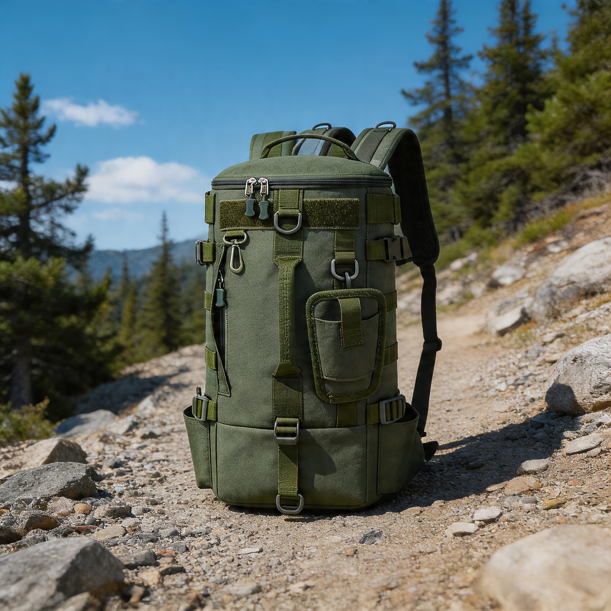 Image of Unisex Large Capacity Outdoor Backpack, Men's Women's Travel Hiking Fishing Backpack, Durable Tactical Camping Bag For Travel, Outdoor Fishing, Hiking, Camping, Trekking, Daily Use