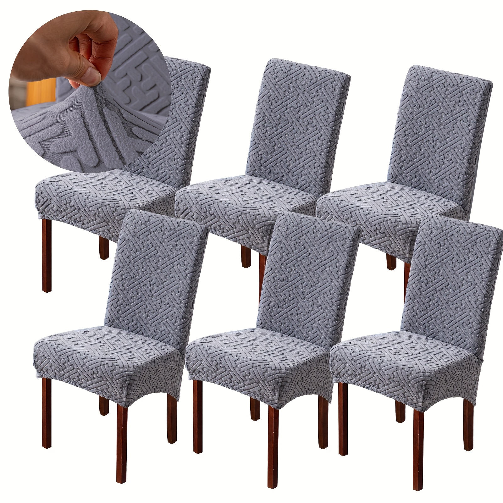 A Set Of 6 Minimalist Geometric Pattern Chair Covers, Machine Washable, And Wear-resistant, With A Non-slip , Suitable For Home Dining Chairs, Easy To Clean And Durable