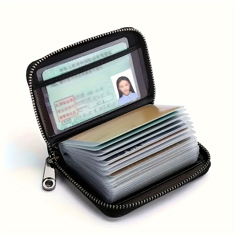 

Secure Zipper Card Holder, Casual Style In Classic Black, Compact Id & Credit Card Case Organizer