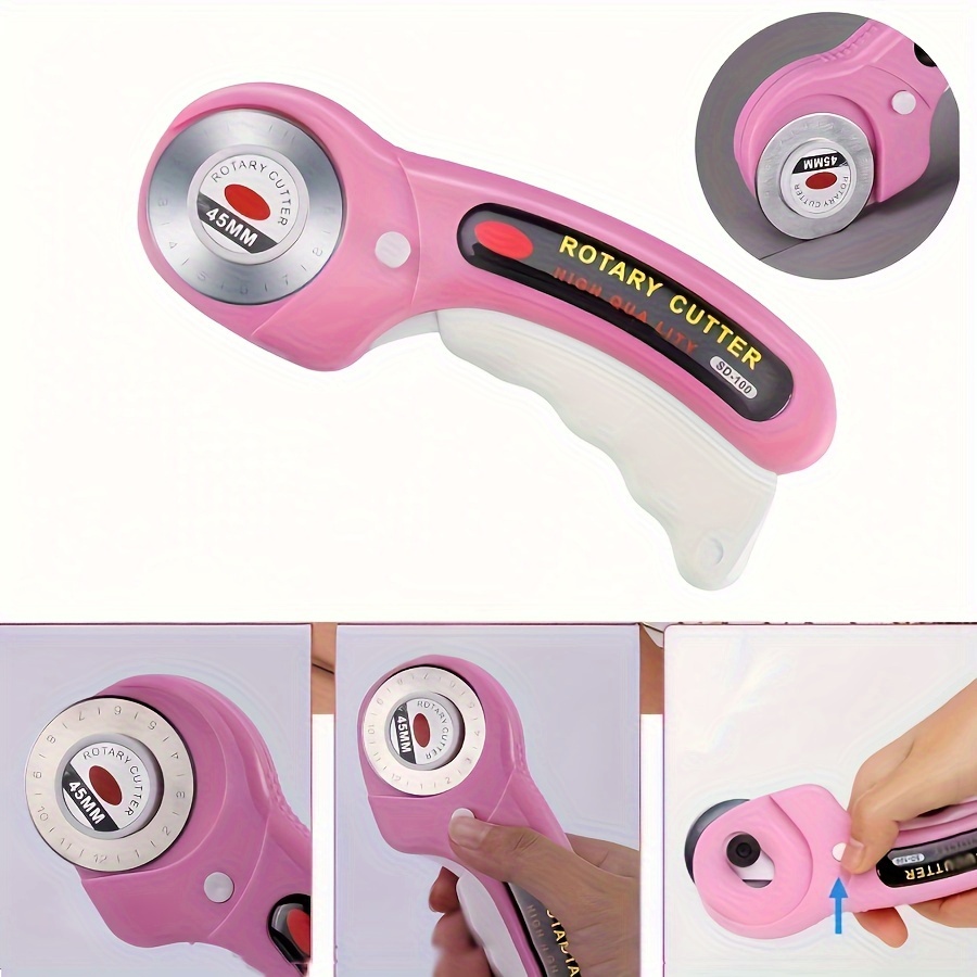 

45mm Pink Rotary Cutter With Ergonomic Handle For Fabric, Leather, Sewing, Quilting, And Crafting - Safety Lock And Sharp Blades